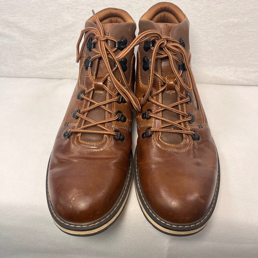 Men's Timberland Anti-Fatigue casual hiker boots in cognac brown.